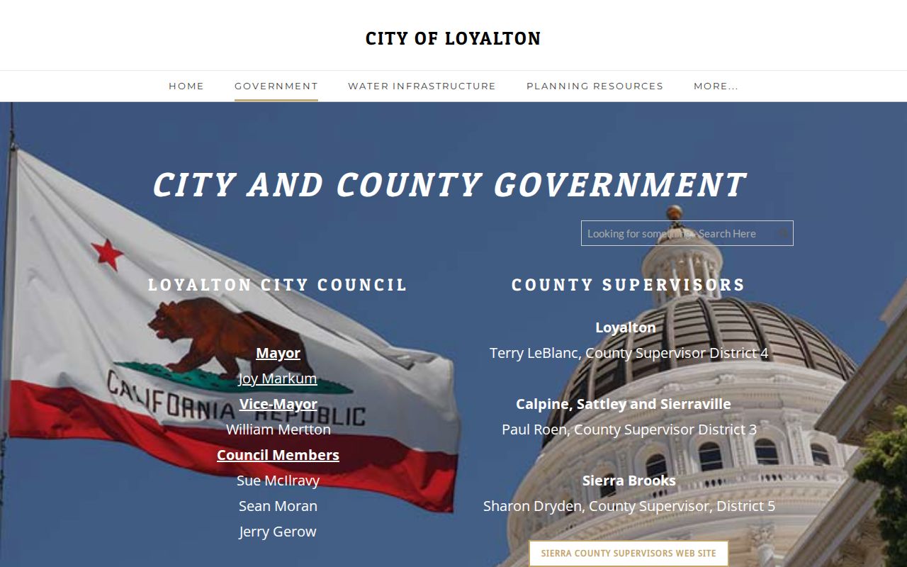 City of Loyalton government page with sheriff services