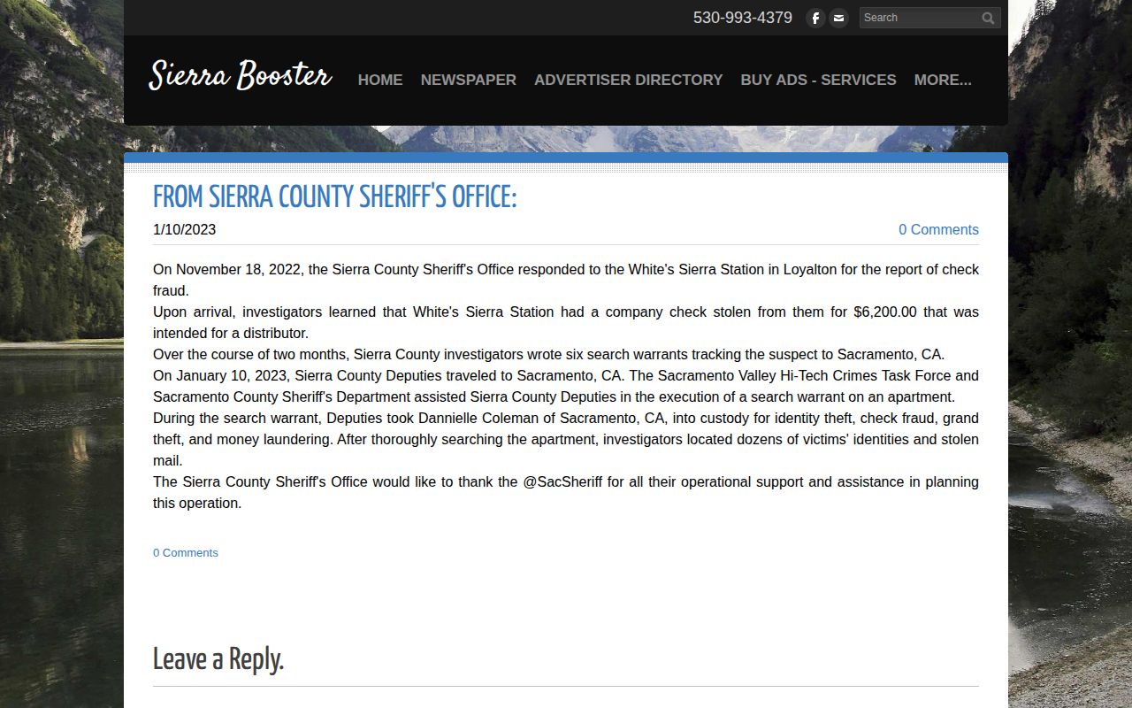 Sierra Booster Sheriff reporting collection